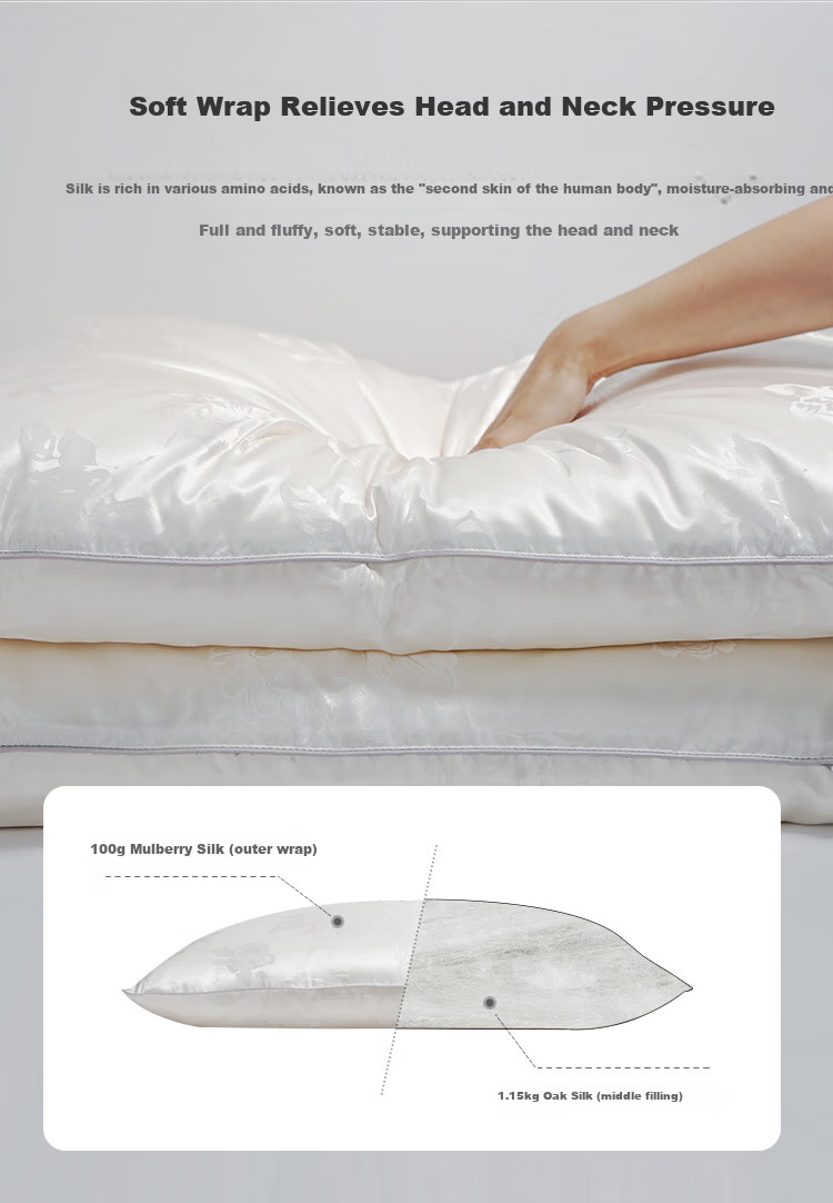 Ciyun Huagu Peony Silk Pillow, Pure Silk Pillow Core 100% Silk Filling, Net Weight 2.5 Jin (1.25 Kg), 48*74cm 2