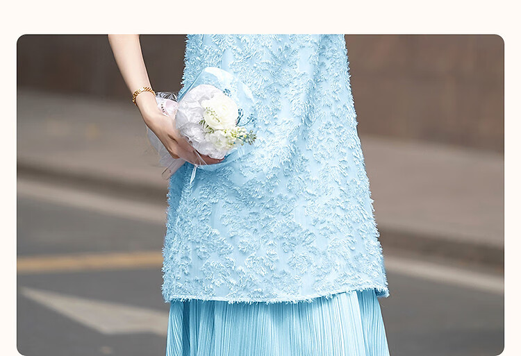 Dme [Design-Inspired Fake Two-Piece] Summer Lightweight Casual Three-Dimensional Pleated Straight-Line Waistless Dress for Wome 2