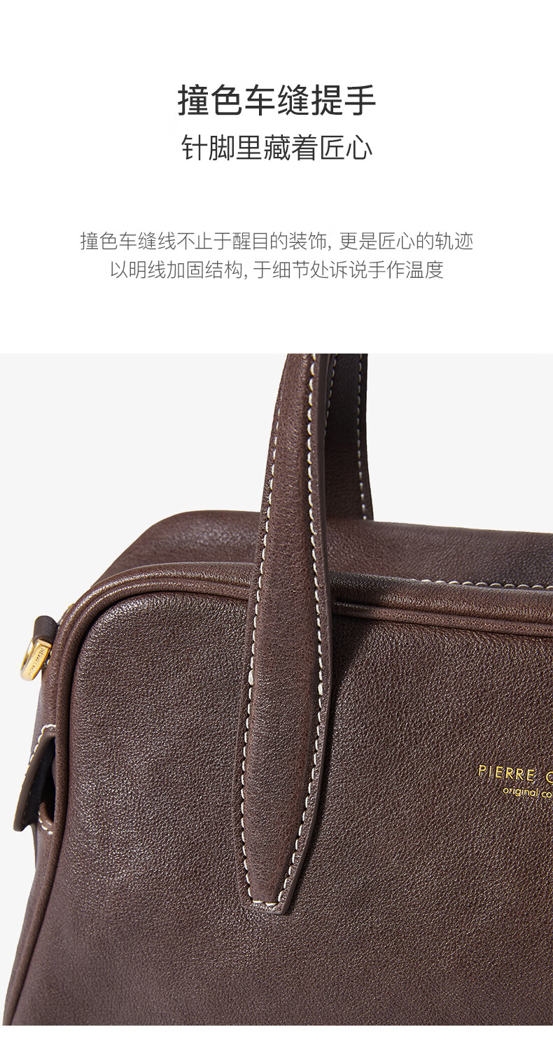 Pierre Cardin Boston Pillow Bag Vintage Full-Grain Leather Commuter Large Capacity Bowling Bag Birthday Gift 1