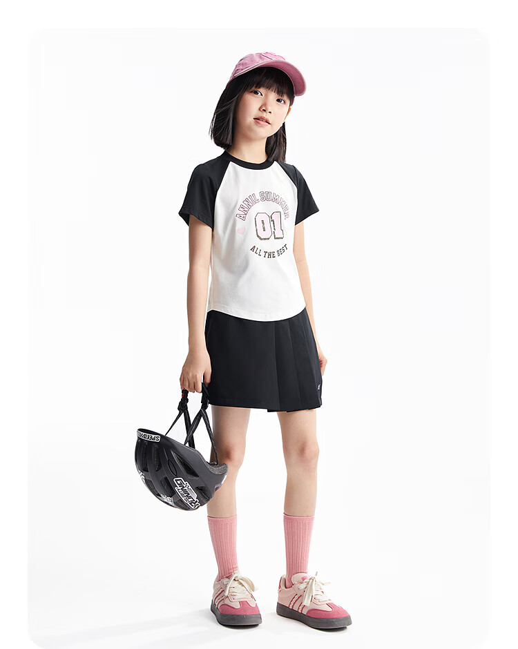 Annil Girls' Pleated Skort, Summer 2025 New Style, Casual Sweet Fashionable Black Short Skort 8