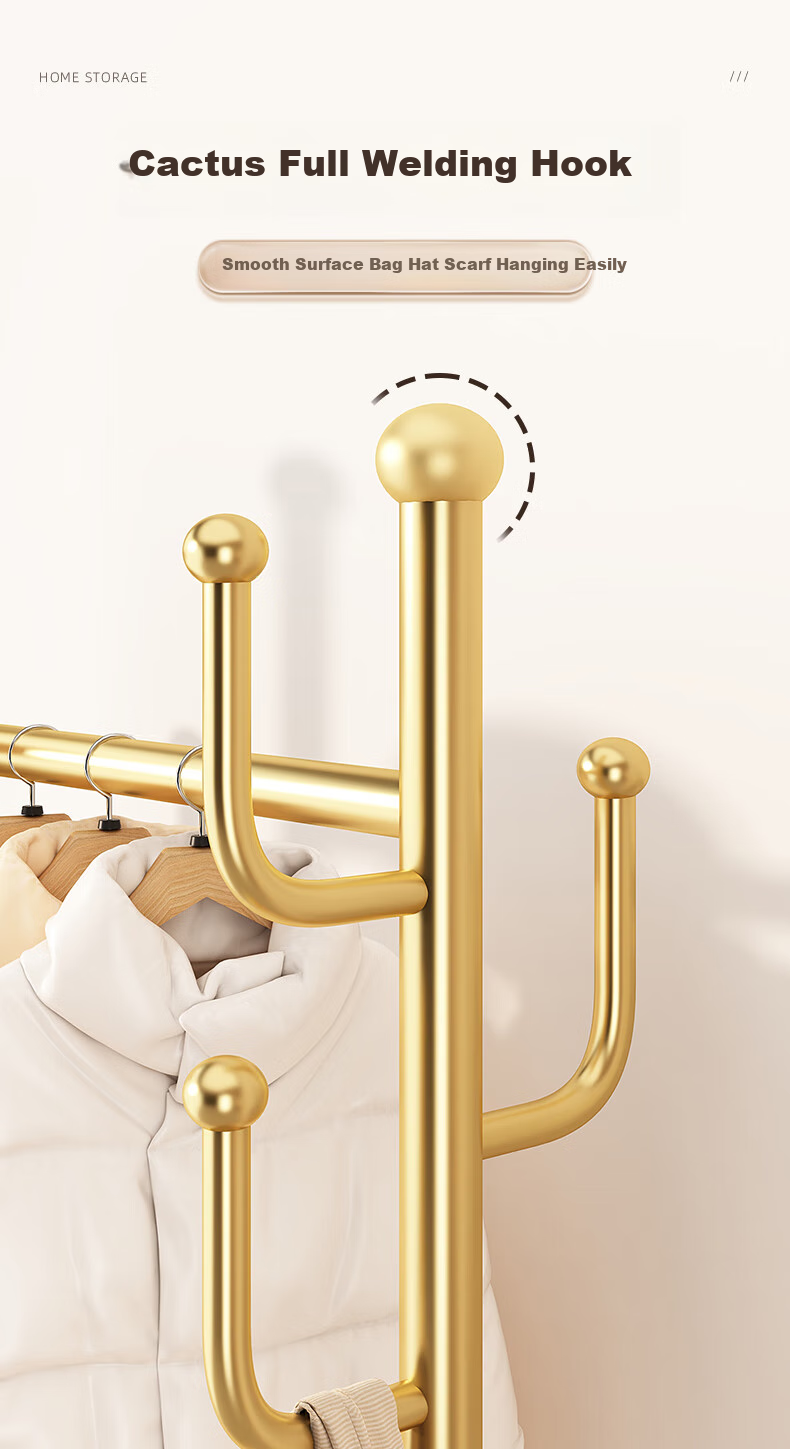 YOUQIN Floor-Standing Coat Rack, Bedroom Clothes Hanger, Home Indoor Drying Rack, Storage Shelf, Movable Clothing Organizer Stand 6