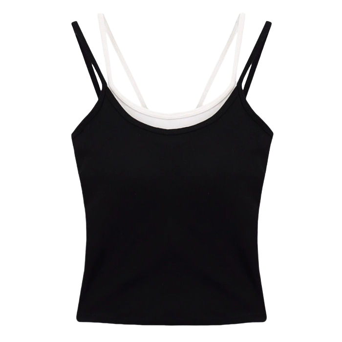 LangSha Women's Fake Two-Piece Small Camisole with Chest Pad, New Color-Block Double Shoulder Straps, Slim Fit, Backless Outerwear Top