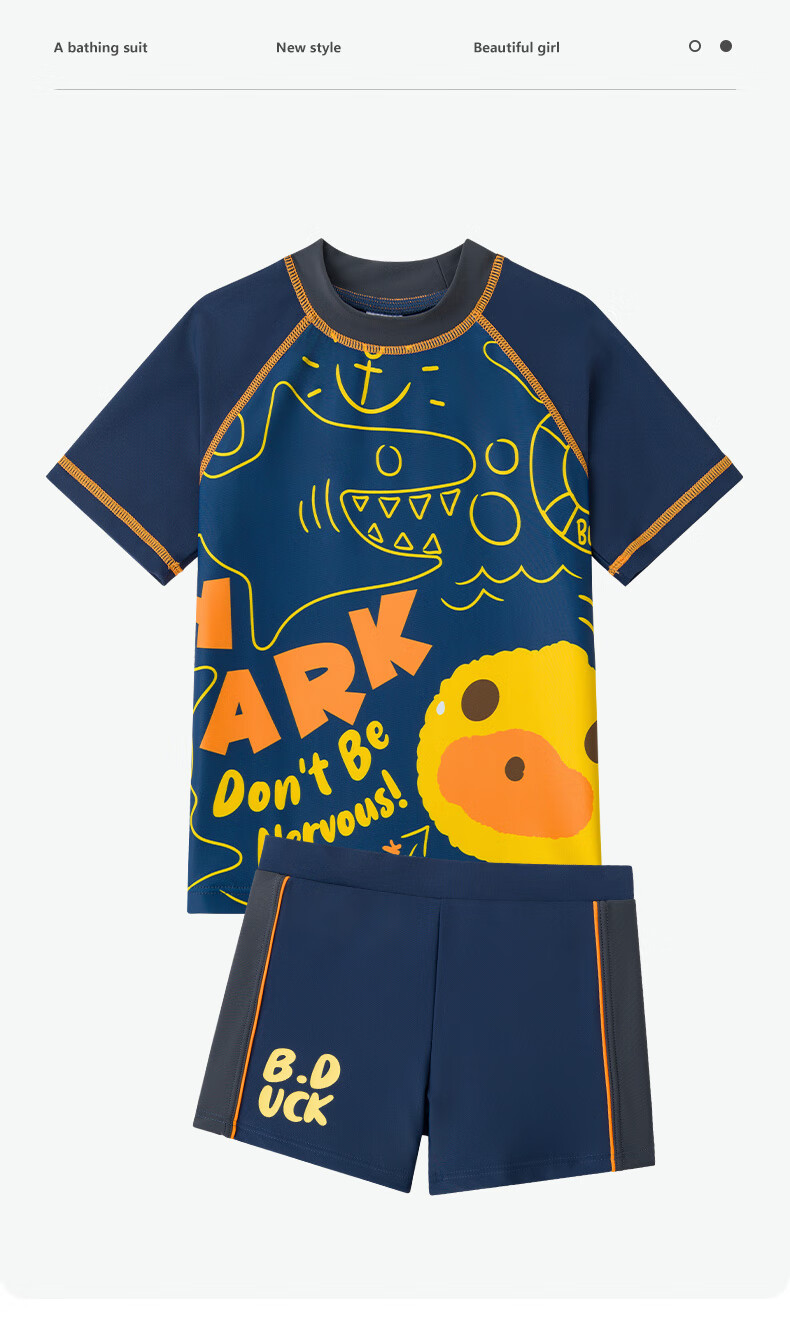 B.Duck Children's Two-Piece Swimsuit for Boys, Short Sleeve Set, Twilight Blue, Size 140 1