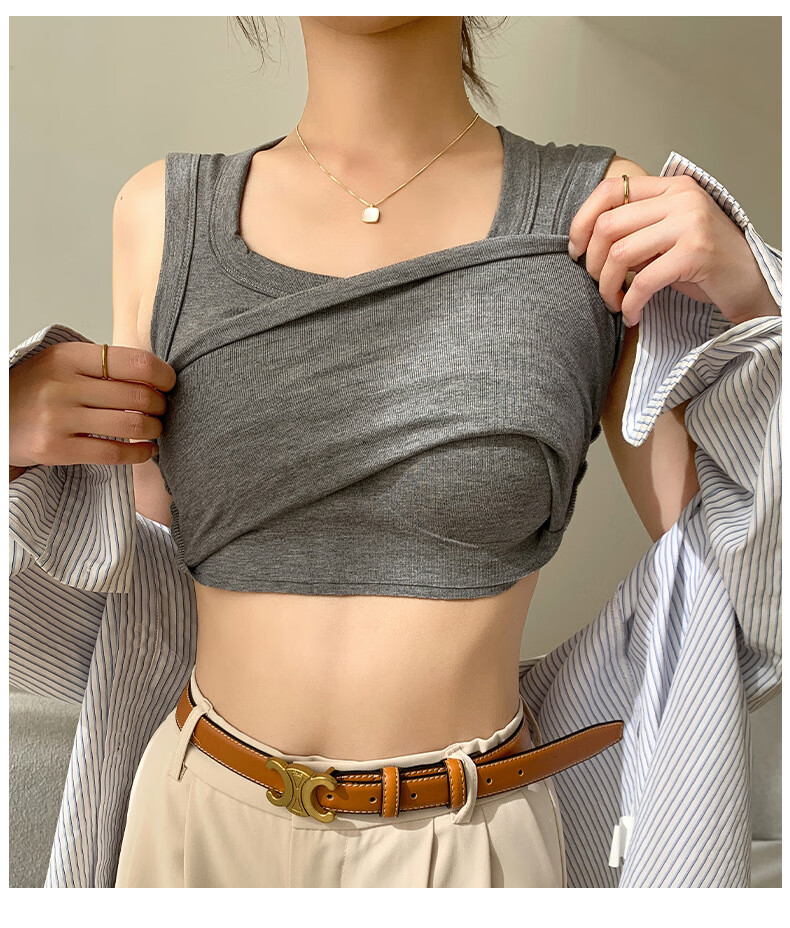 LangSha Square Neck Padded Tank Top for Women, Integrated Chest Pad, Racerback, Side Coverage, Slim Fit, Wide Shoulder Base Layer Shirt for Inner and Outer Wear 18