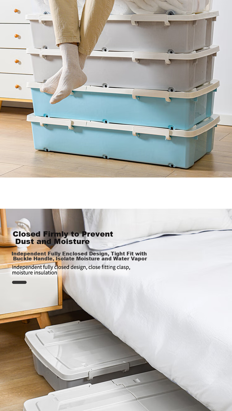 SPACEXPERT Extra Large Under-Bed Storage Box, 65L Volume, 52L Capacity, Transparent, Set of 2, with Wheels 4