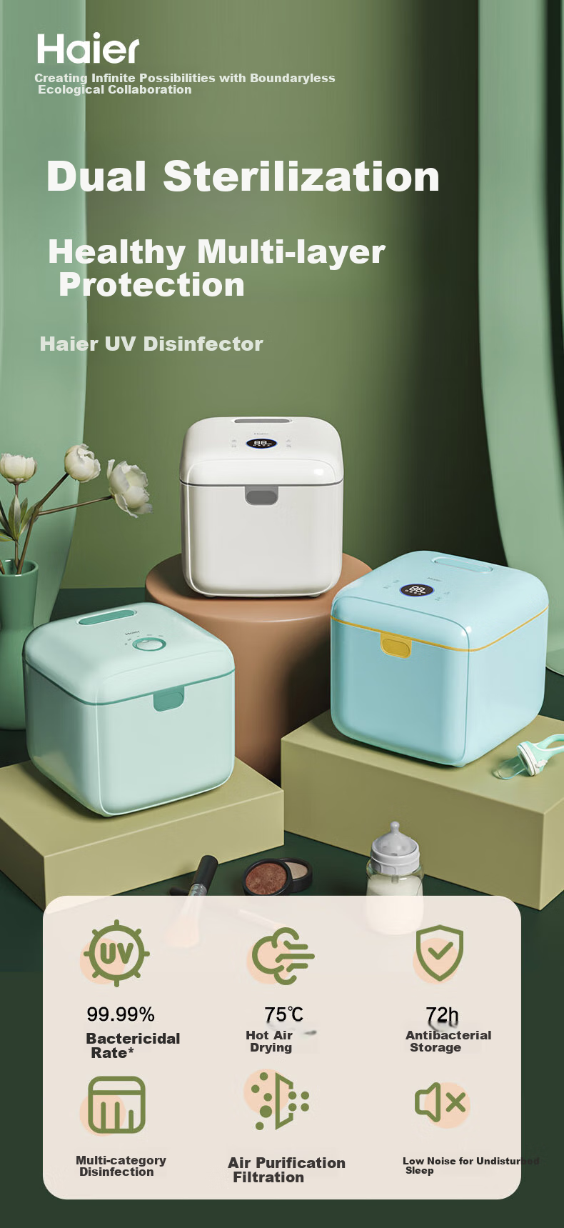 Haier Clothes Dryer UV Sterilizer for Baby Bottles, Bowls, Chopsticks, Toys, Underwear Disinfection Device 10L Single Lamp Rotary Knob Model U201 1