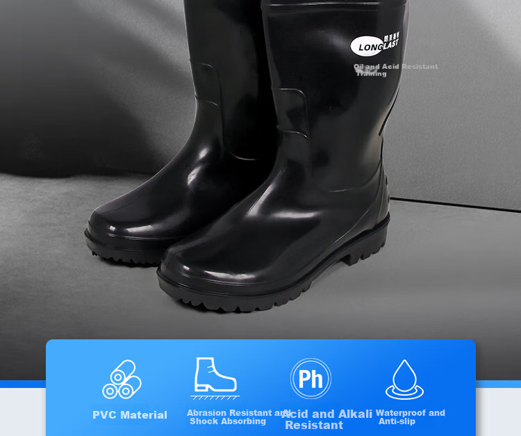 LONGLAST Thick Chemical Boots, High-Top Non-Slip Waterproof Shoes Rain Boots, Acid And Alkali Resistant, Black Rubber Shoes for Men And Women, Size 41 2