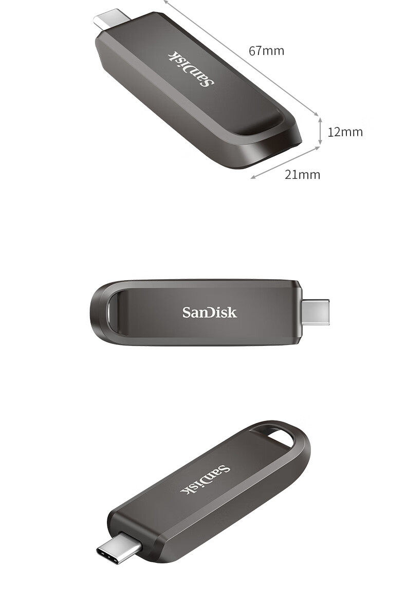 Sandisk 512GB Type-C USB3.2 Solid State Phone Flash Drive CZ890, Read Speed 1000MB/s, Write Speed 900MB/s, Compatible with Phones And Tablets, Large Capacity USB Drive 3