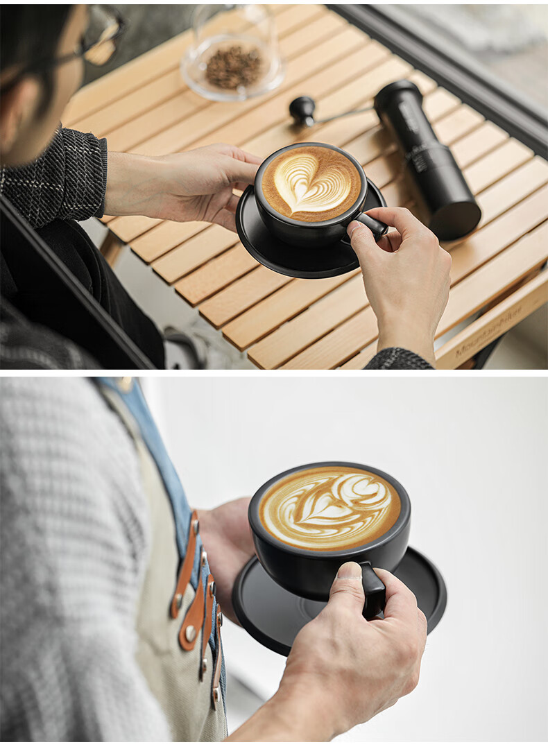 MHW-3BOMBER Zetian Cup Ceramic Coffee Mug with Saucer Set Professional Latte Art Steaming Pitcher Embossed 14