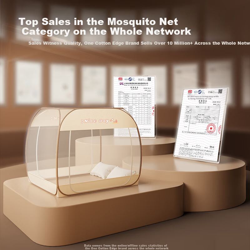 Cottonfaith Class A Home-Use No-Installation Baby Fall Prevention Mosquito Net Dormitory Yurt Mosquito Net Three-Door with Fan Pole, 1.2x2 Meters