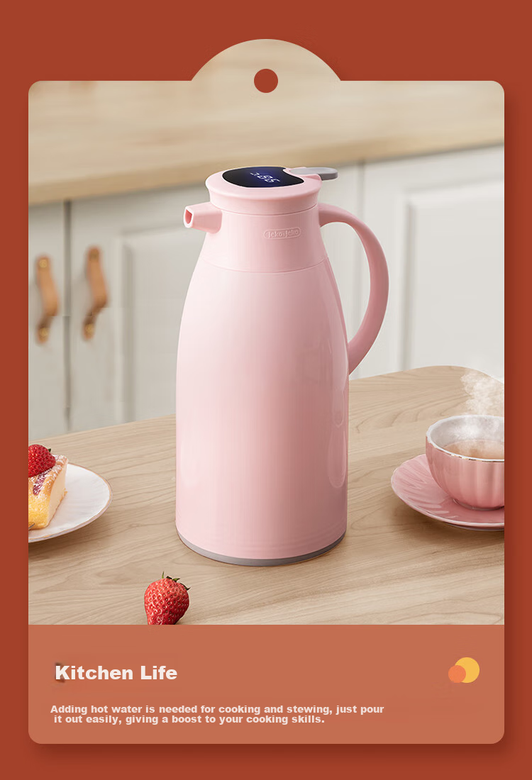 JEKO&JEKO Insulated Water Bottle for Home Use, Hot Water Thermos, Dormitory Large Capacity Water Jug with Digital Display, 1.6L Light Gray 9