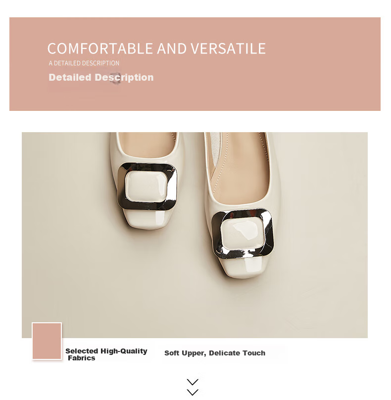 DAPHNE Square Toe Low-Cut Women's Shoes, Low Heel, Suitable for Work with Skirts, Casual Soft Sole, Small Heel Women's Shoes, Beige, Size 37 4