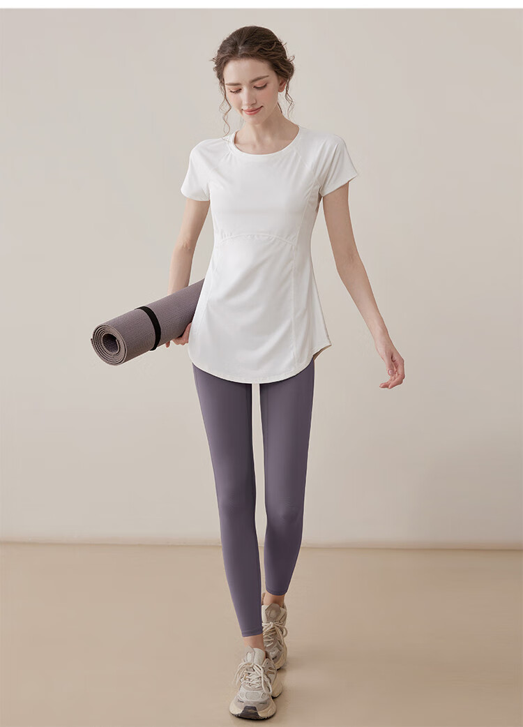 Youyou Yoga Wear Summer Women's High-End Slimming Gym Sports Short Sleeve Pilates J34007DY White S 12
