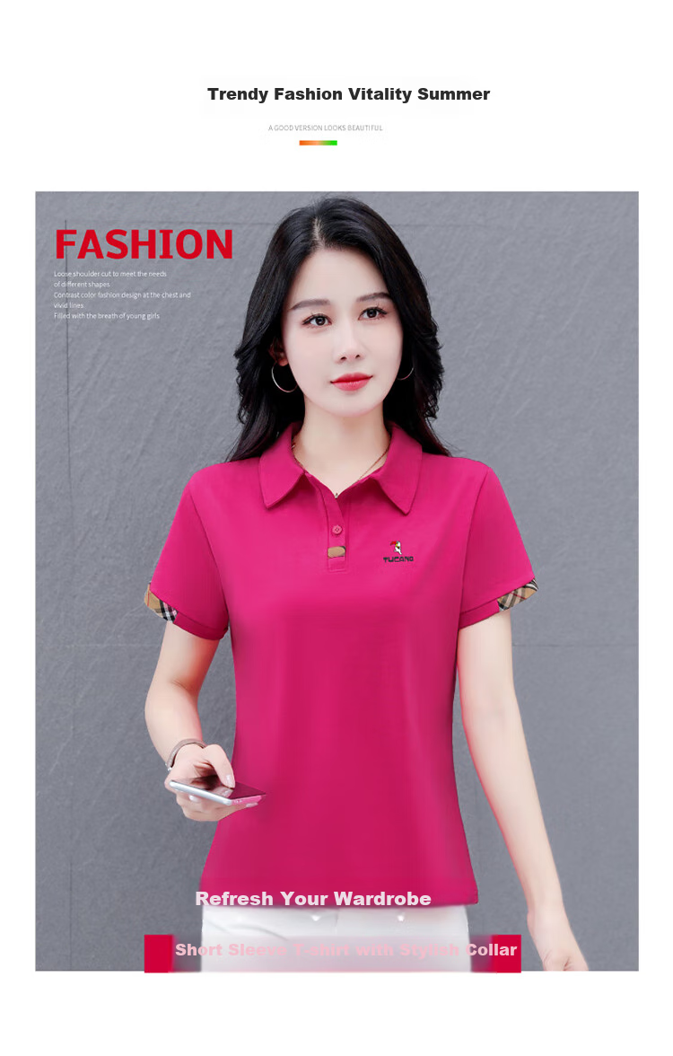 TUCANO Lapel Short-Sleeve T-Shirt for Women, Summer New POLO Shirt, Pure Cotton Regular Shoulder Slimming Athletic Casual Top, Black, M 1