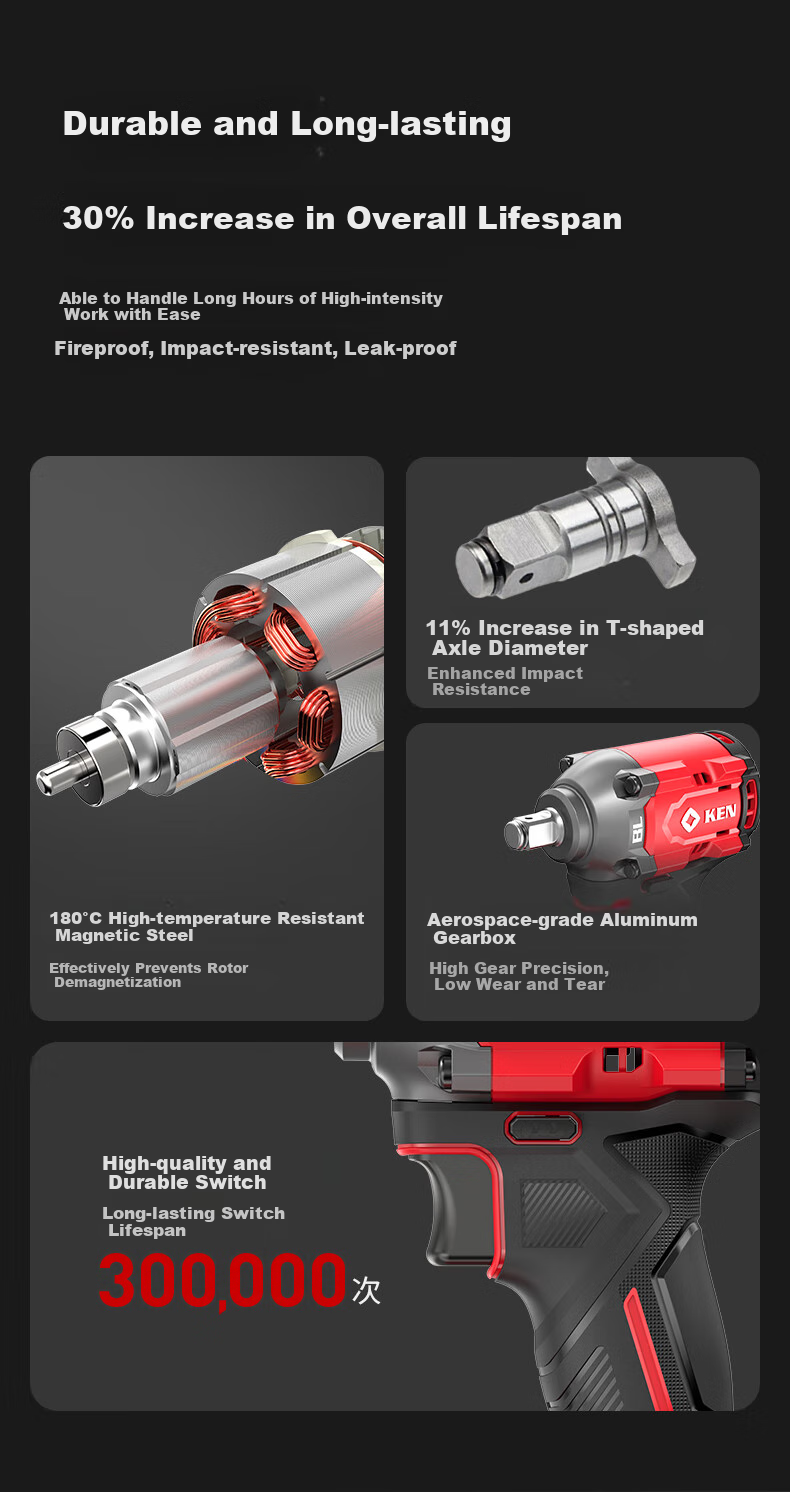 KEN Lithium-Ion Impact Wrench, 20V Brushless, 500 Torque, for Scaffolding Workers And Auto Mechanics, Electric Air Gun, 7520 Two Batteries One Charger 12
