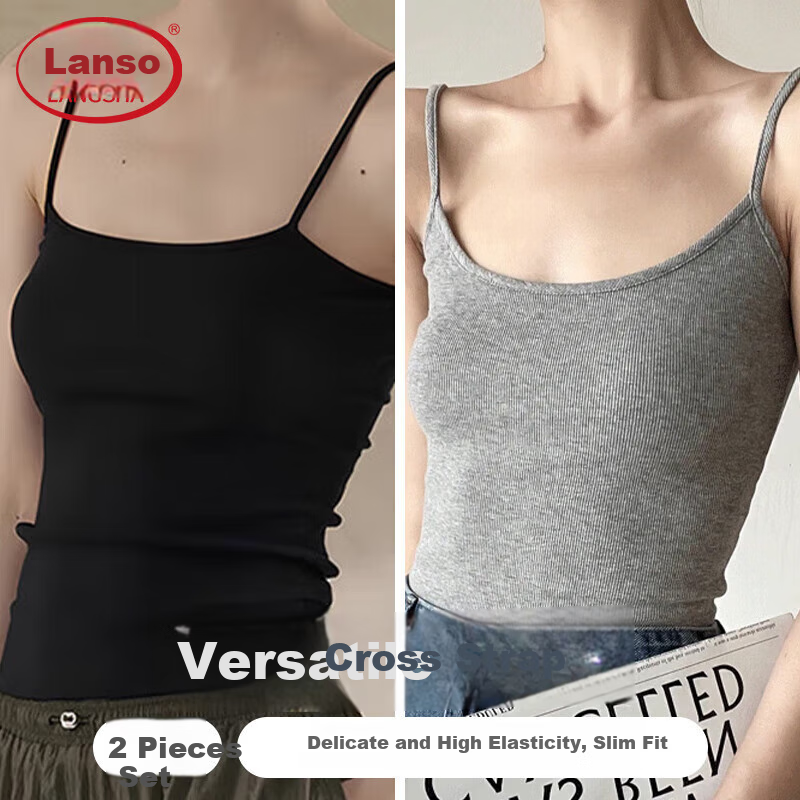 LangSha Women's Summer Camisole Tank Top, Slim-Fit, Slimming, Sleeveless Undershirt for Outer Wear Or Inner Layering in Plus Sizes