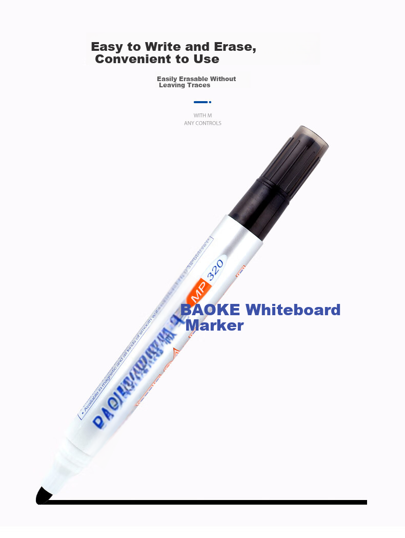 BAOKE MP320 Office Meeting Teaching Whiteboard Marker, Erasable And Easy to Erase, Red, 10 Pieces/box 4