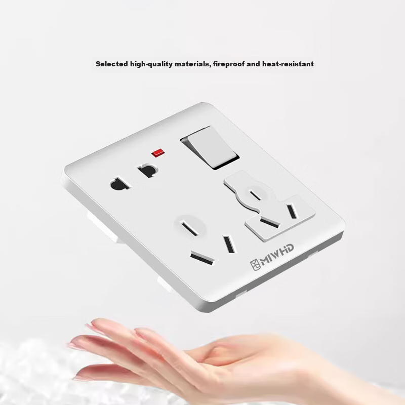 MIWHD Single Switch with Eight Holes And Light, Wall Panel Switch Socket, 86 Type, 10A-16A White Concealed Switch, MLGD-34/1 16 220 2