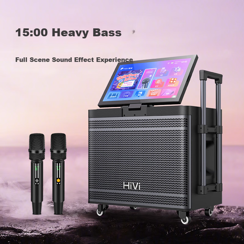 HiVi Square Dance Speaker with Display Screen, Home KTV Sound System, Outdoor Speaker for Karaoke, All-In Sound Card with Video Machine, High-Power Equipment TS59