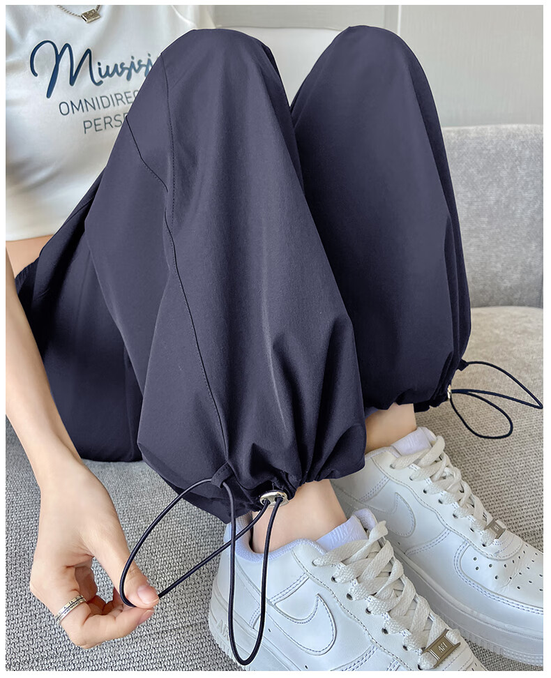 Jeanswest Navy Blue Quick-Dry Cargo Pants for Women, Summer New High-Waisted Slimming Wide-Leg Trousers, Casual Straight-Leg Pants for Petite Figures 13