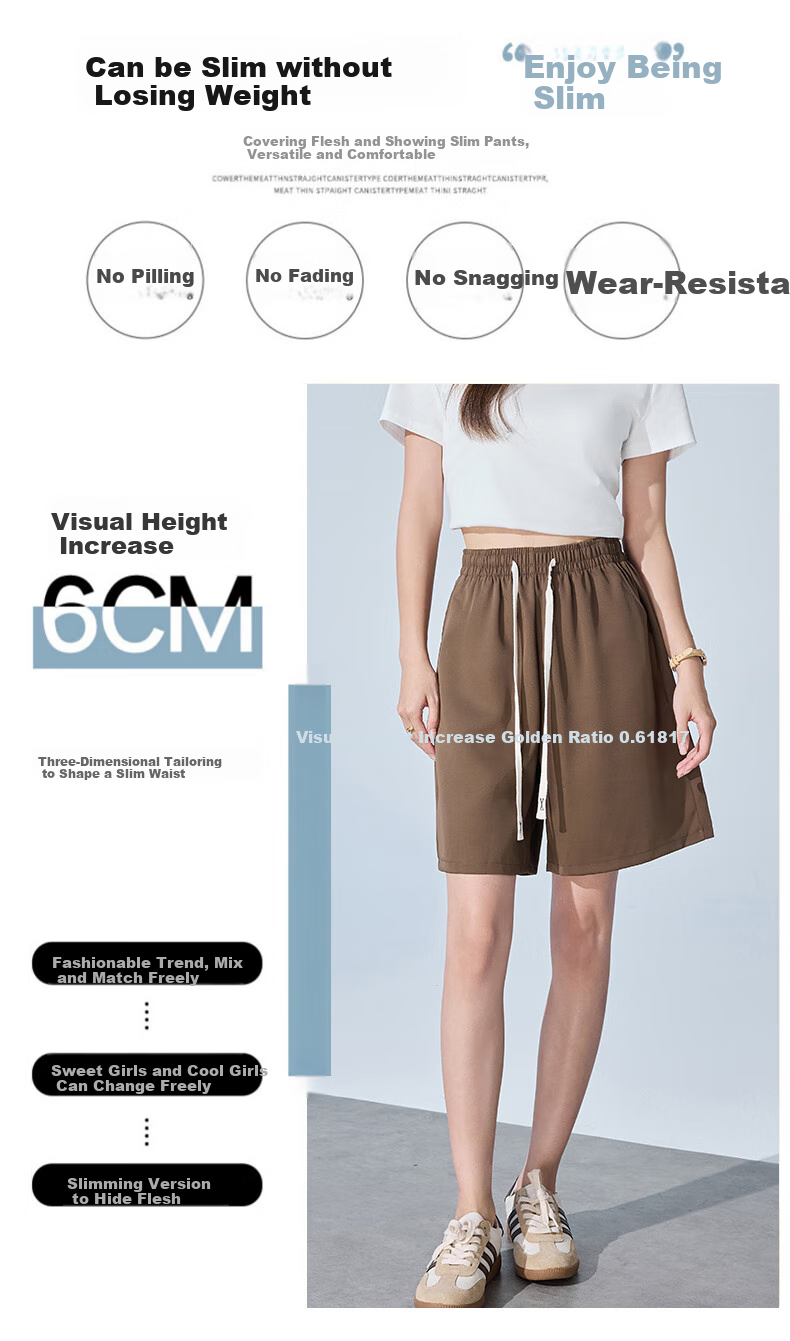 XUEXIMAN Women's Summer Thin Loose Wide-Leg Five-Point Suit Shorts High-Waist A-Line Slim Casual Pants 5