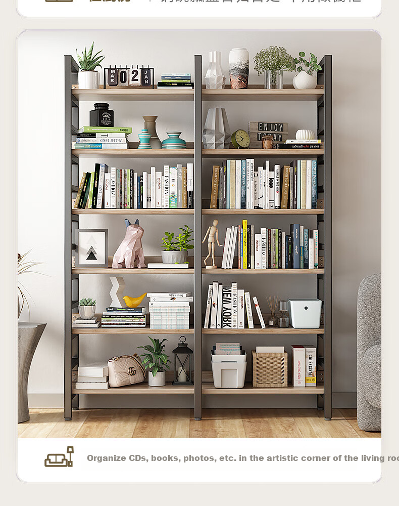 Milin Bookshelf Storage Rack, Floor-Standing Multi-Tier Organizer for Students And Home Use, Living Room Iron Art Bookcase Storage Shelf, Four-Tier White 80 15