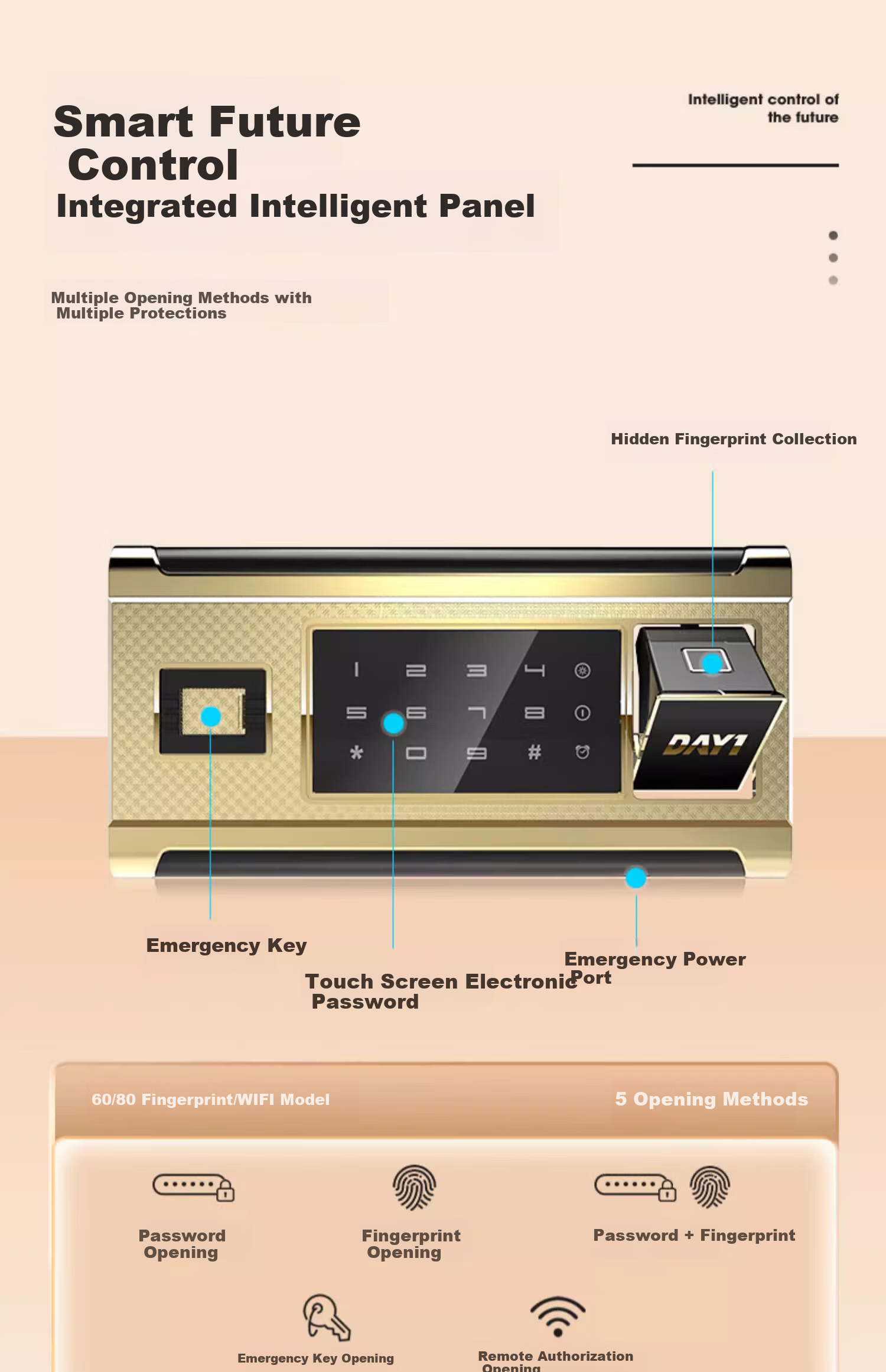 DAYI Safe 45/60cm Fingerprint Password Small Safe for Home Office Finance Use, Bedside Storage Box with WiFi, All-Steel Anti-Theft Desig 4