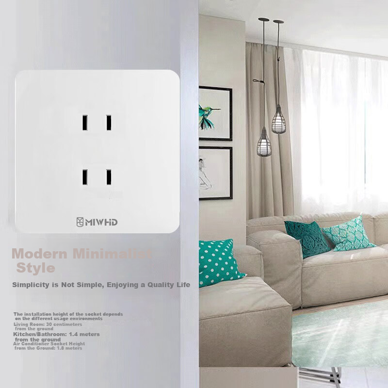 MIWHD Single Switch with Eight Holes And Light, Wall Panel Switch Socket, 86 Type, 10A-16A White Concealed Switch, MLGD-34/1 16 220 2 13