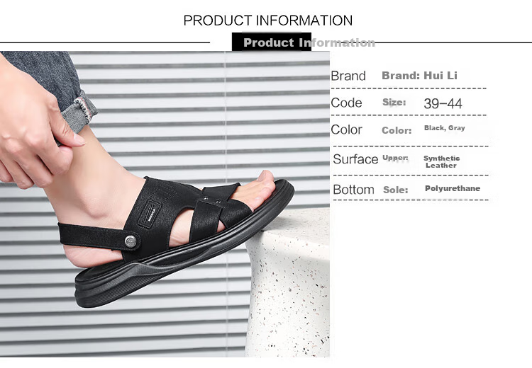 Warrior Sandals, Men's Shoes, Summer Outdoor Slippers, Wear-Resistant Sports Beach Shoes, WSL(WZ)-1383, Black, Size 41 2
