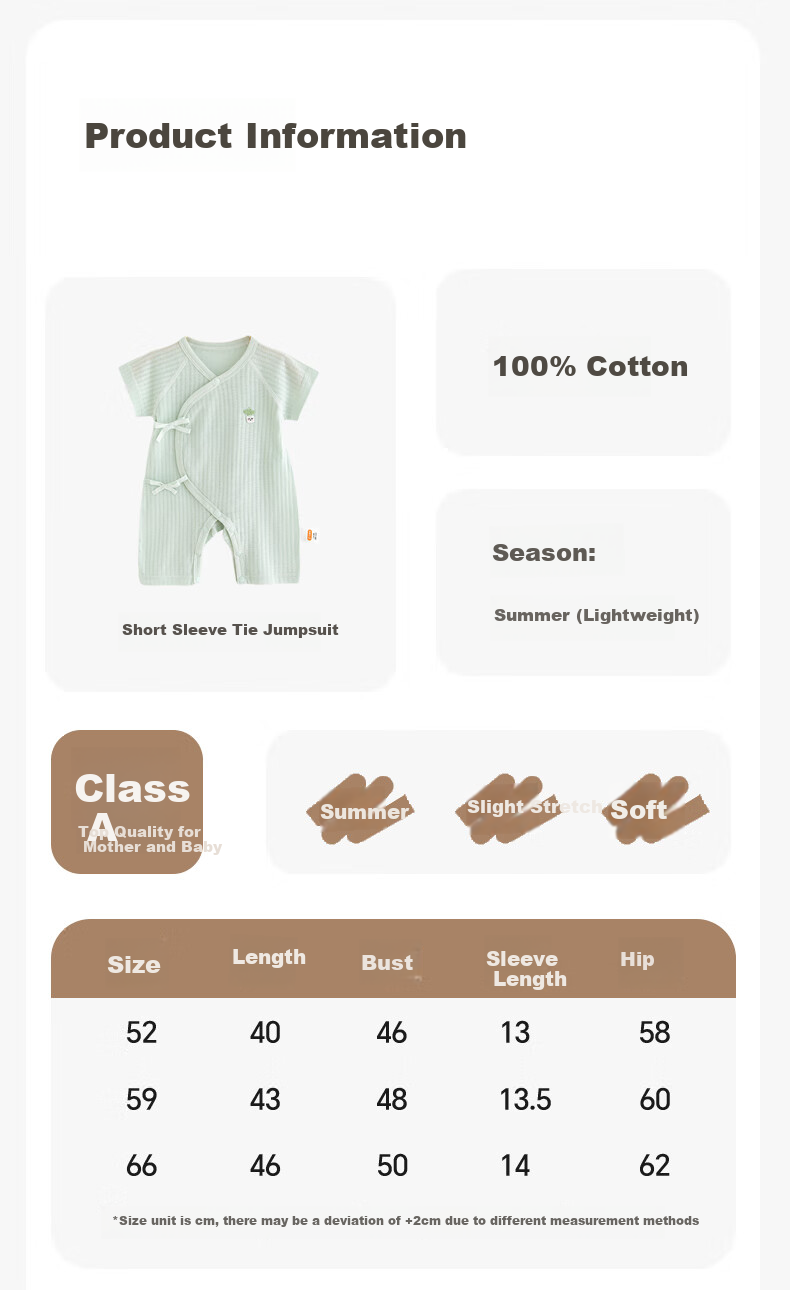Babyprints Newborn Onesie 2-Pack, Baby Pure Cotton Class A Romper, Summer Thin Belly-Protecting Baby Bodysuit, Green, Size 52 8