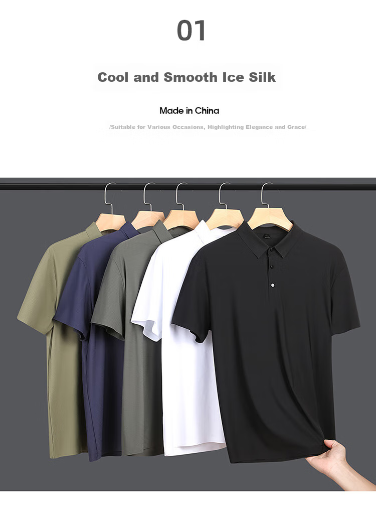 LangSha Polo Shirt for Men, Summer Sports T-Shirt, Loose-Fitting Cool Ice Silk Collar, Short Sleeve Fitness Running Father's Day Gift 9