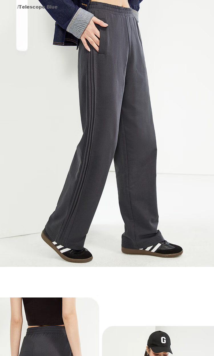 Giordano Women's Cotton Side Bone Pleated Wide-Leg Pants with Elastic Waist, Knitted Casual Sports Trousers 05415455 8