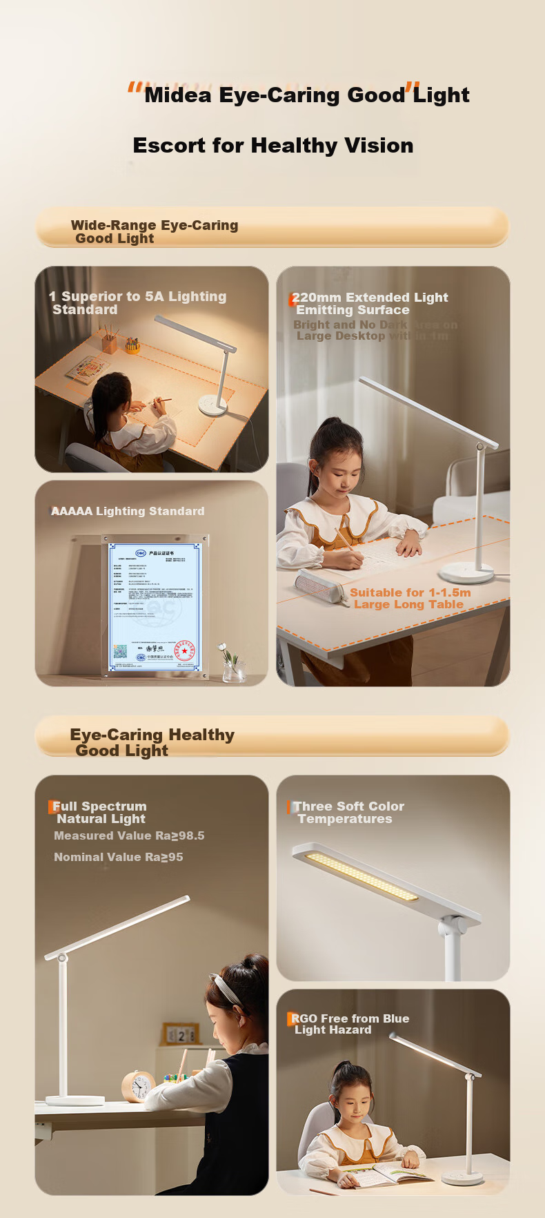 Midea AAAAA Certified Eye Protection Study Lamp [Renovation Subsidy] Children's Home Bedroom Dormitory Desk Reading Writing Table Lamp 2