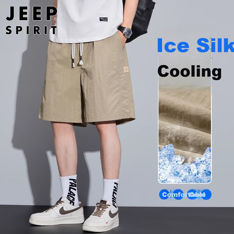 JEEP SPIRIT Men's Shorts, Summer Ice Silk Thin Mid-Length Pants, High-End Casual Five-Point Shorts, American-Style Sports Quick-Dry Pants