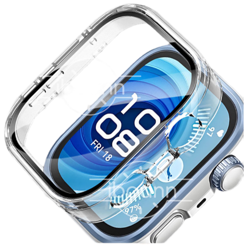 Iboann Compatible with Huawei Watch Fit 3 Protective Case, Specialized for Fit 3 Watch, Integrated PC Hard Shell And Tempered Glass Film, Scratch-Resistant, Full Coverage Waterproof Shockproof Accessory, Specially Designed