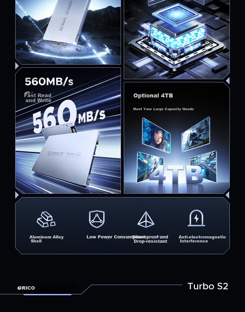 ORICO 256GB SSD Solid State Drive SATA 3.0 Interface Aluminum Alloy Case Anti-Interference Desktop Laptop AI Computer Accessories 3