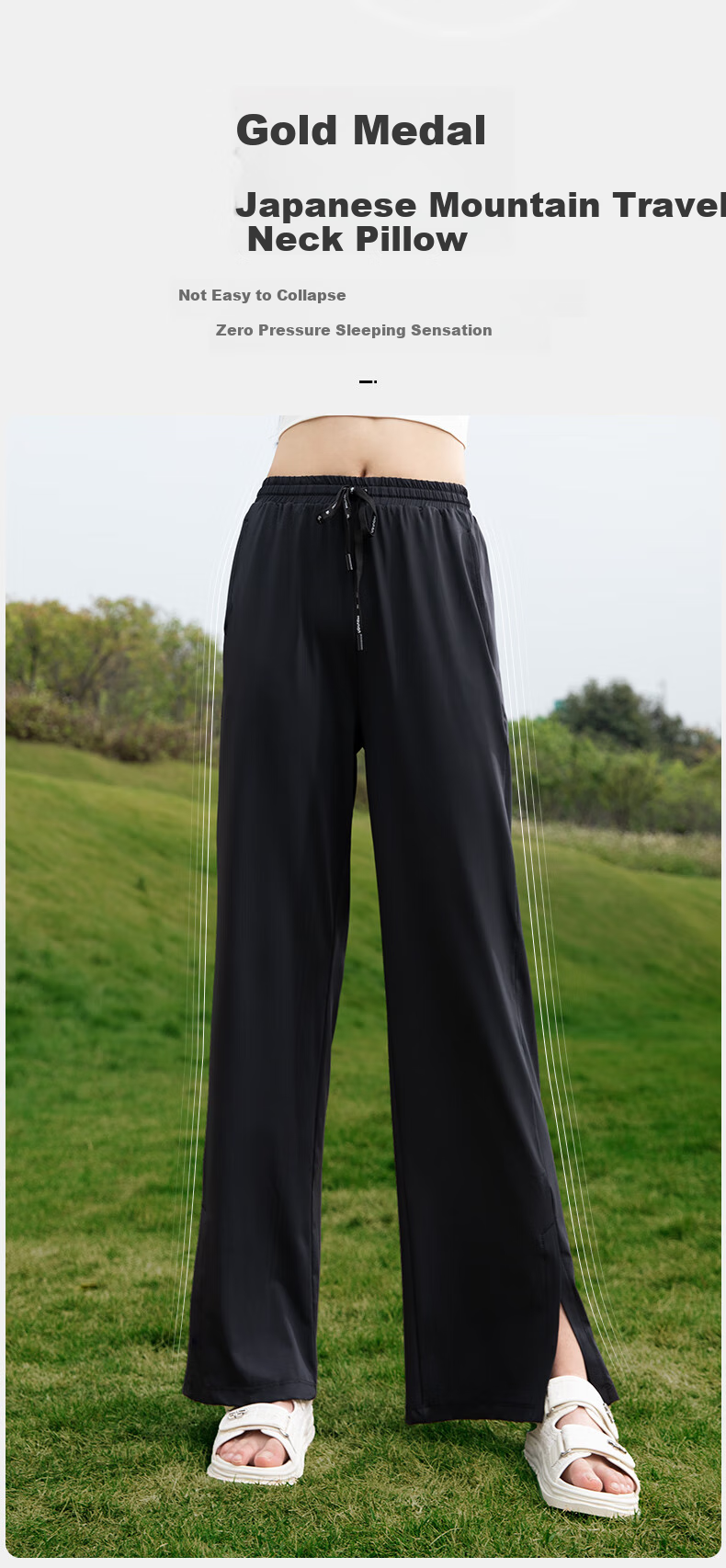 Moxun Ice Silk Sun Protection Pants for Women, Summer Cool Feeling Sports Outdoor Casual Wide-Leg Straight Trousers, Side Slit Style S 2