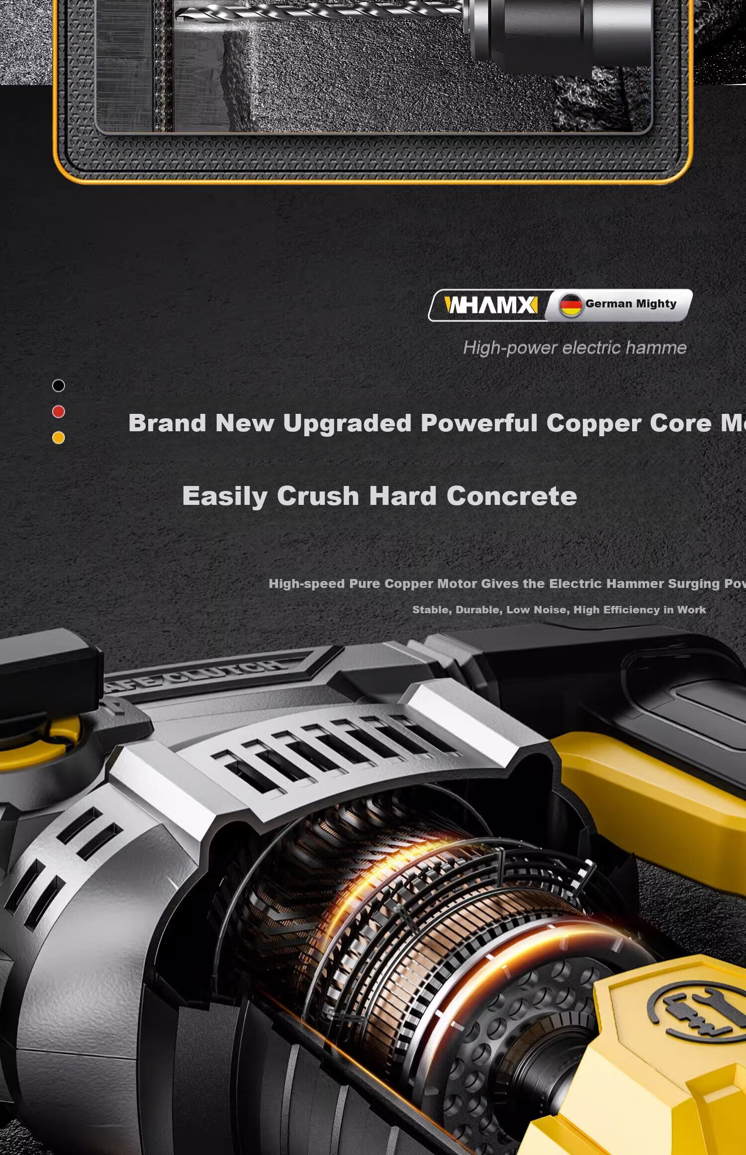 Weimeng Electric Hammer And Pickaxe Dual-Use High-Power Impact Drill for Concrete, Safety Clutch Industrial Grade M-DC 17