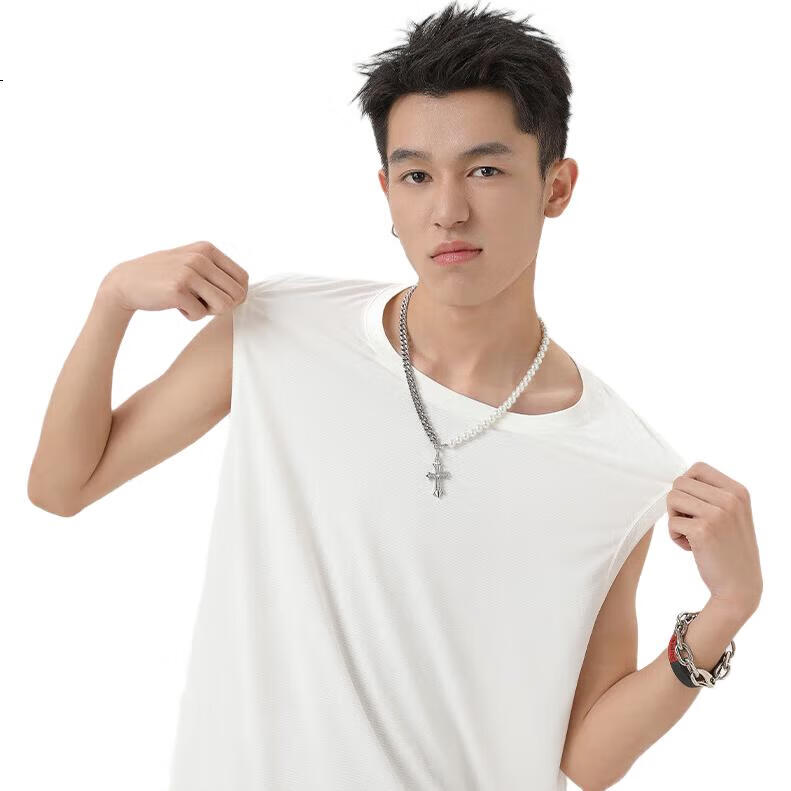 GENIOLAMODE Ice Silk Tank Top for Men, Summer New Thin Cool Quick-Dry Sleeveless T-Shirt Vest, Black, Size M