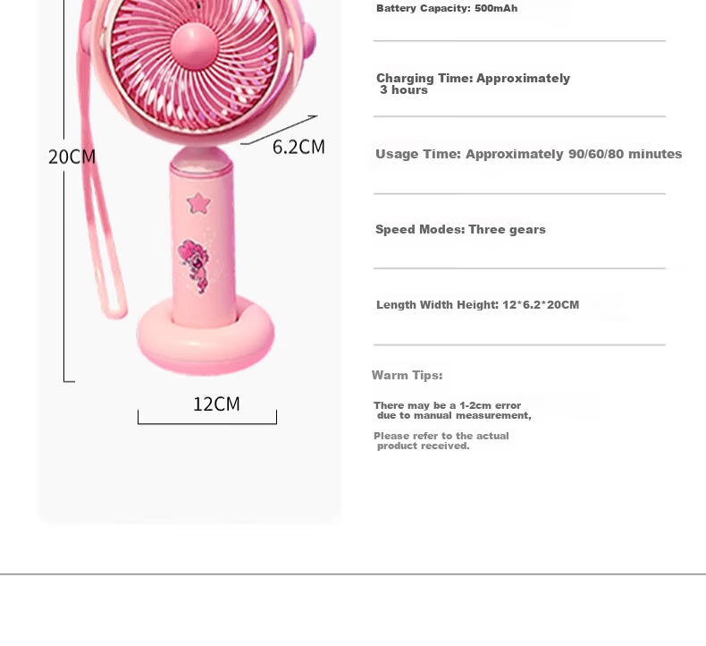 Ouliwen Small Fan, Desktop And Bed Handheld, USB Rechargeable, Low Noise, Three-Speed with Base, Portable Mini High-Power Fan for Office And Dormitory, My Little Pony Purple 11