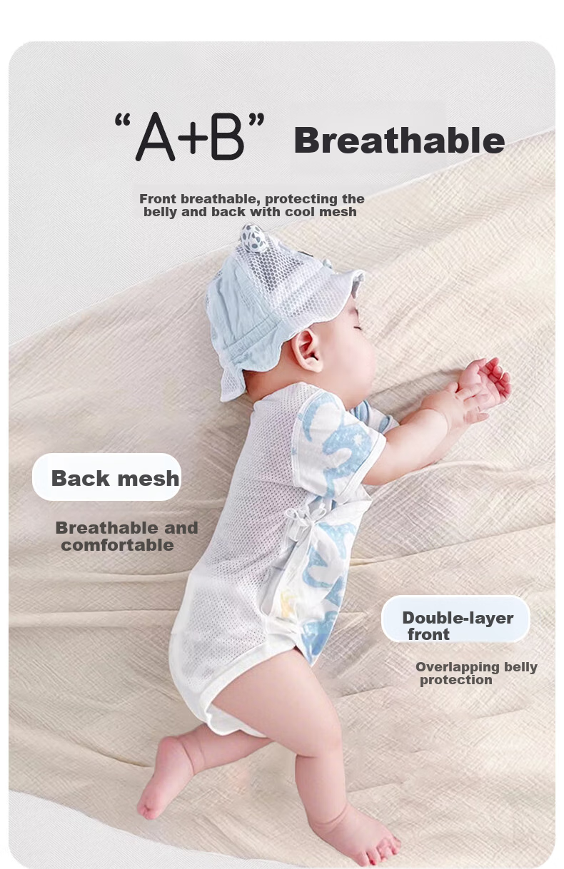 Aibaoshi Baby Romper, Summer Short-Sleeve Bodysuit, Newborn Onesie, Thin Mesh Back T169, 2-Piece Set, 66cm 3