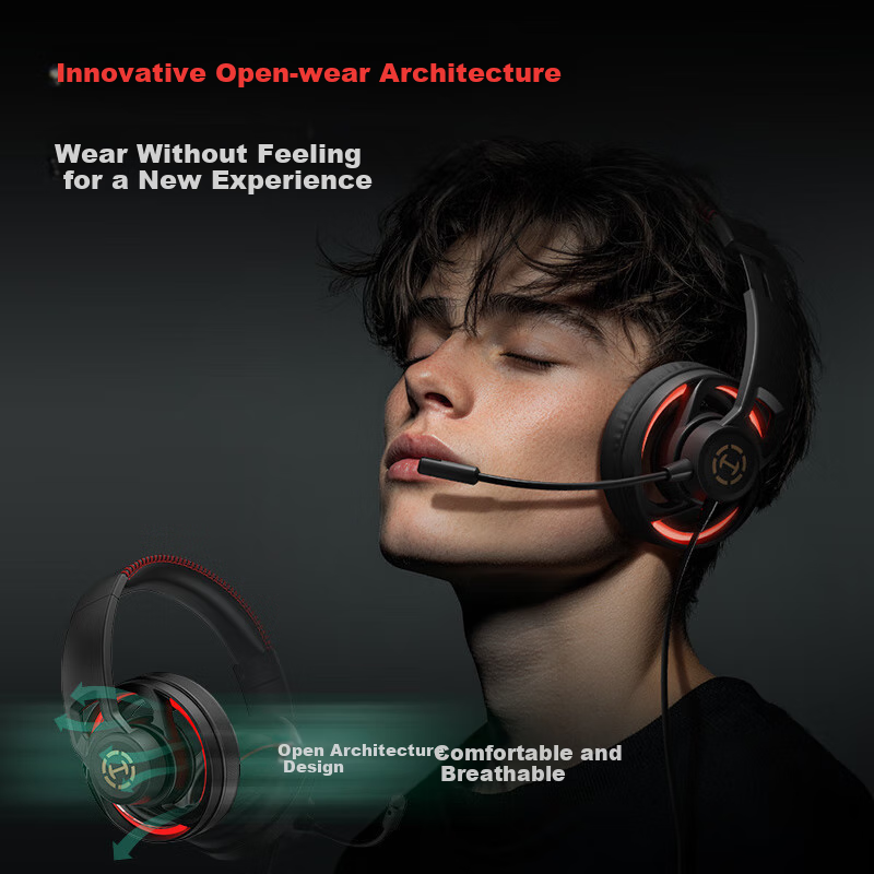 EDIFIER HECATE G35 Wind Blade Open-Back Wired Over-Ear Gaming Headset with USB 7.1 Channel, Computer FPS Triangular FPS Headset with Noise-Cancelling Microphone, Black