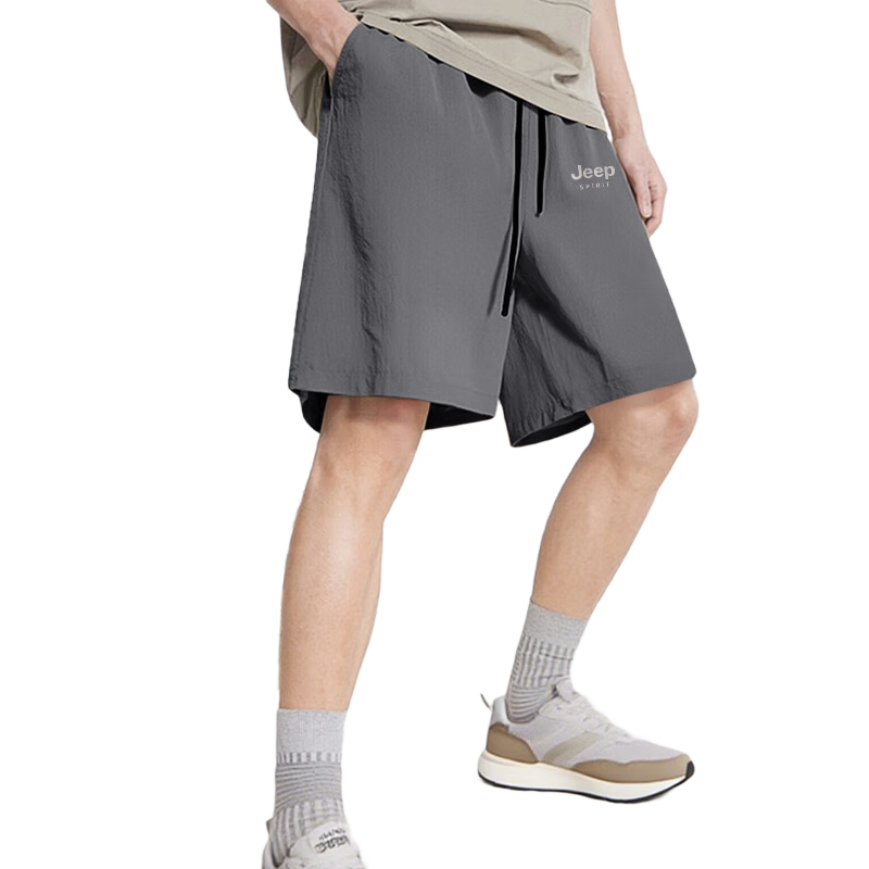JEEP SPIRIT Men's Shorts, Summer Lightweight Ice Silk Cool-Feeling Breathable Mountain Style Quick-Dry Sports Five-Point Pants, Dark Gray, Size L