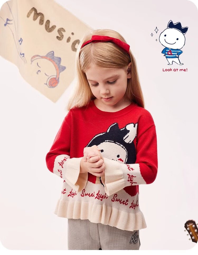 Allo&lugh Sweet Style Pullover Sweater Autumn Girls Cartoon Print Knitwear Pink 120 2