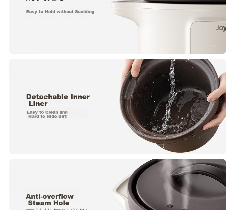Joyoung Electric Stew Pot, Electric Clay Pot, Electric Stewing Cup, Soup Pot, High-Temperature Porcelain Bird's Nest Stew Pot, Porridge Cooking Tool, Specialized Pot for Stewing, 3L Large Capacity GD317 25