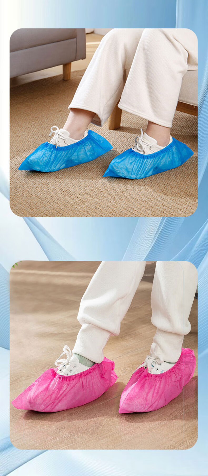 Laobaojia Disposable Non-Woven Shoe Covers Dustproof Non-Slip Foot Covers One Size Blue 400g 100pcs 6