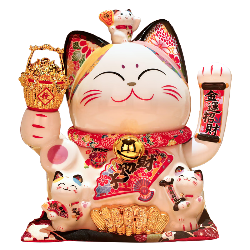 Jimaotang Ceramic Fortune Cat Figurine with Automatic Waving Arm, Large Size, for Living Room, Home Decor, Reception Area, Store Opening Gift, Wealth-Attracting Cat