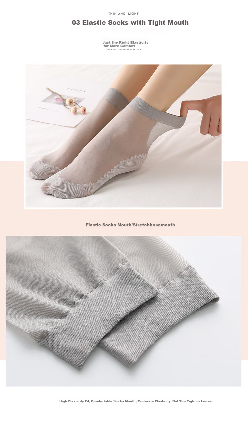 LangSha Women's Thigh-High Stockings, Spring And Summer, Non-Slip Sole, Sweat-Absorbing, Ultra-Thin, Anti-Snagging, Wear-Resistant, 7A Antibacterial, Nude And Transparent Mid-Calf Socks 7