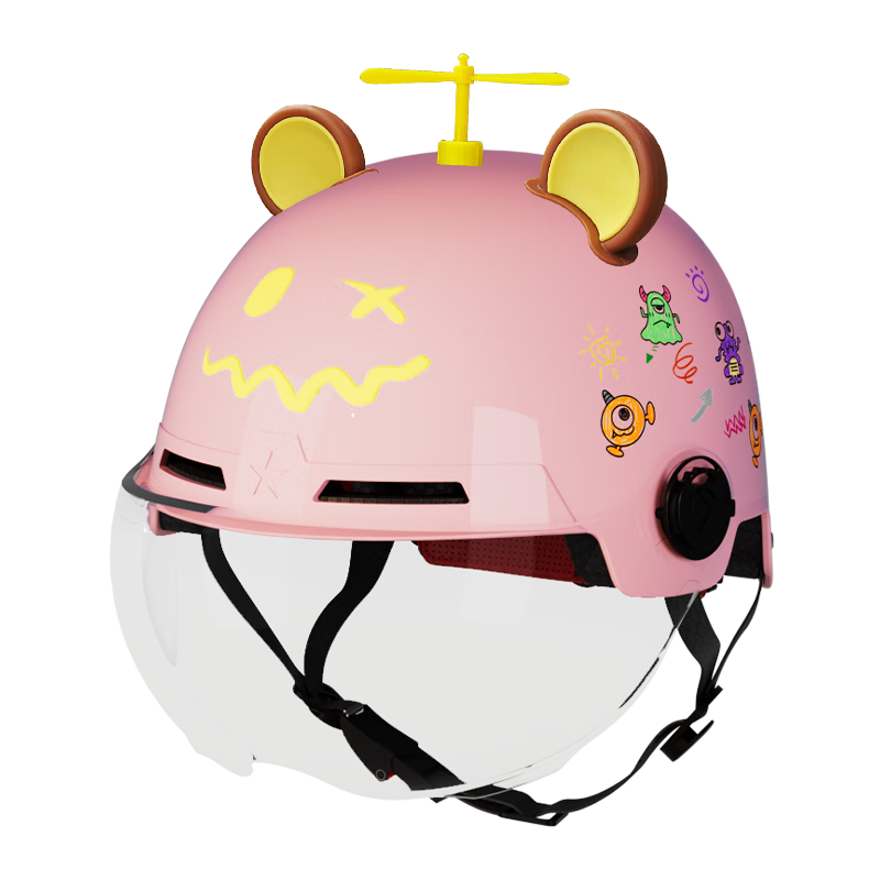 Luyuan Electric Bike Helmet Parent-Child Adult and Kids Helmet 3-6 Years Summer Cute Boys and Girls Safety Cap Baby 3-12 Years Pink 3C Transparent Short Visor