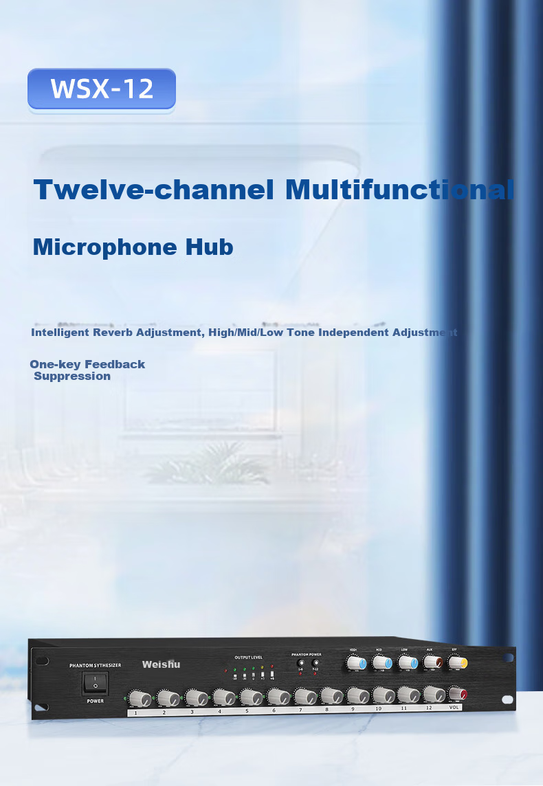 Weishu DG1000 Microphone Mixer Conference Audio Mixer Distributor, 48V Phantom Power Supply, 8-Channel XLR Interface, Independent Adjustment, Expandable Interface 1